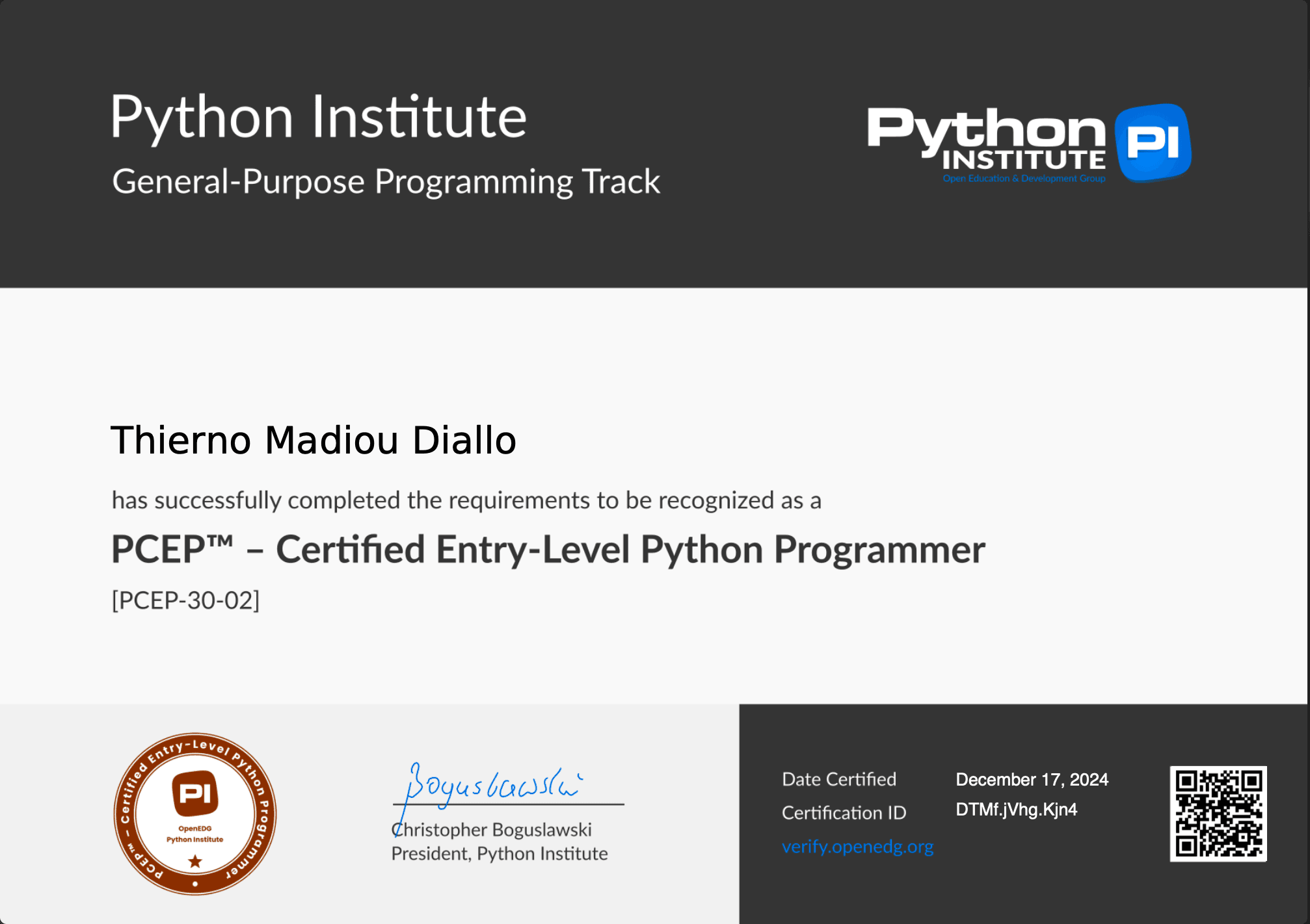 PCEP – Certified Entry-Level Python Programmer